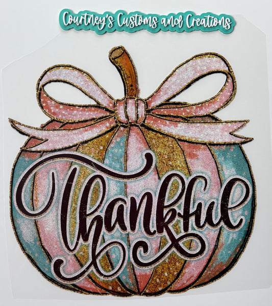 Thankful Pink Bow Pumpkin (Glitter)